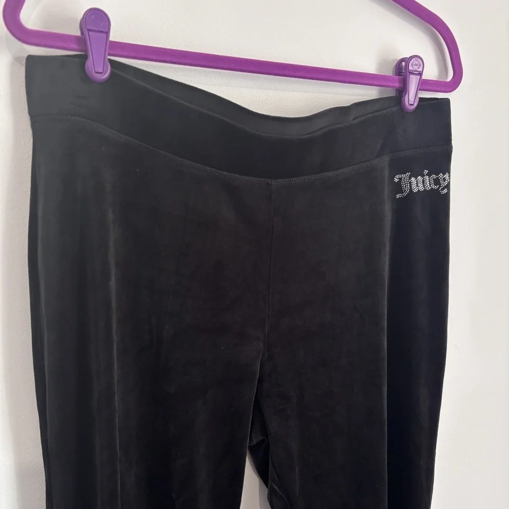 Juicy Couture Women's Velour Drawstring Track Pants Size L Black Y2K Lounge Soft - Picture 3 of 12